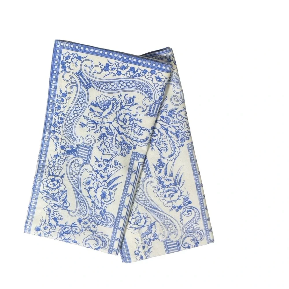 Frog Blue White Cotton Napkins Set of 2 Floral‎ Paisley Toile 20x20 Square